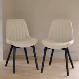Bella Light Beige Boucle Dining Chairs - Set of 2 - Black Oak Legs - thumbnail 1
