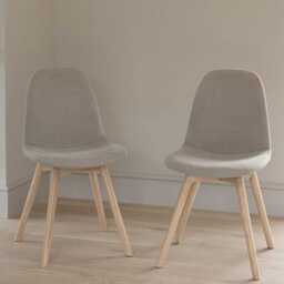 Ellis Soft Beige Dining Chairs - Set of 2 - Whitewash Oak Legs
