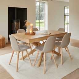 Ellis Soft Beige Dining Chairs - Set of 2 - Whitewash Oak Legs - thumbnail 2