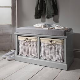 Fyfield 2 Seater Hallway Storage Bench with Storage - Grey - thumbnail 2