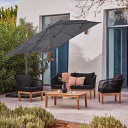 Grey LED Premium Cantilever Parasol - 2.4m Square with Quartered Black Base - thumbnail 2