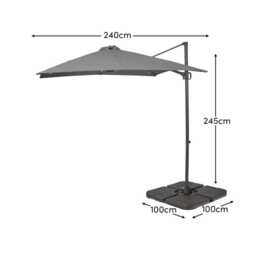Grey LED Premium Cantilever Parasol - 2.4m Square with Quartered Black Base - thumbnail 4
