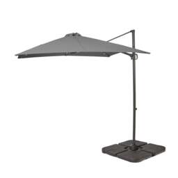 Grey LED Premium Cantilever Parasol - 2.4m Square with Quartered Black Base