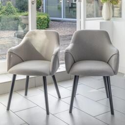 Amelia Whitewash Extendable Dining Table Set - 6 Seater - Freya Sand Carver Chairs - Black Legs - thumbnail 2