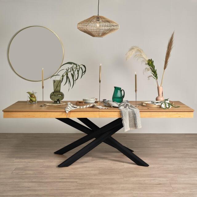Amelia Oak Wood Dining Table - Extendable - Black Legs - image 1
