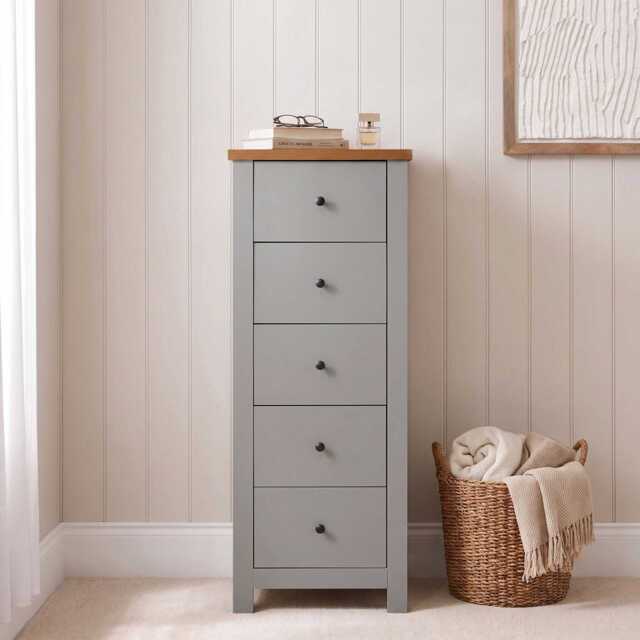 Bampton 5 Drawer Tallboy - Stone Grey - image 1