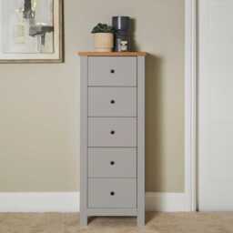 Bampton 5 Drawer Tallboy - Stone Grey