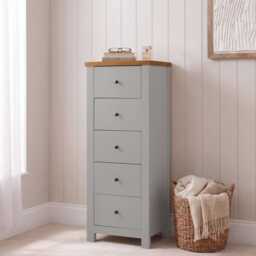 Bampton 5 Drawer Tallboy - Stone Grey - thumbnail 2