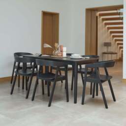 Paul Black Oak Extending Dining Table Set - 6 Seater - Ella Black Oak Carver Chairs - thumbnail 1