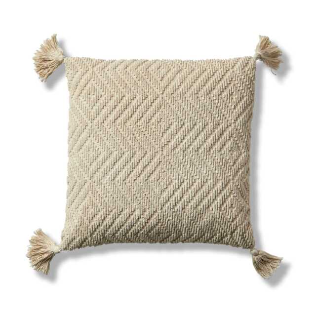 Elborough 50x50cm Diamond Cotton Tasseled Cushion Cover - Off White - image 1