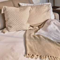 Elborough 50x50cm Diamond Cotton Tasseled Cushion Cover - Off White - thumbnail 3