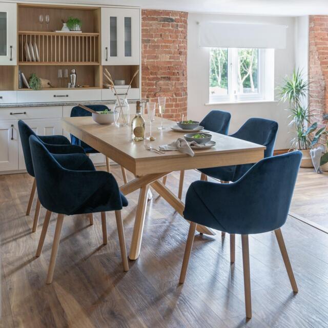 Amelia Whitewash Extendable Dining Table Set - 6 Seater - Freya Blue Carver Chairs - Whitewash Oak Legs - image 1