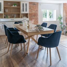 Amelia Whitewash Extendable Dining Table Set - 6 Seater - Freya Blue Carver Chairs - Whitewash Oak Legs - thumbnail 1