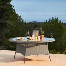 Kemble 8 Seater Round Rattan Garden Dining Table - Light Grey with Clear Glass Top - thumbnail 1