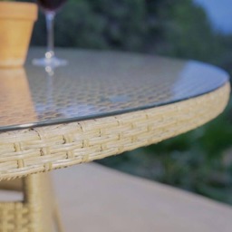 Kemble 8 Seater Round Rattan Garden Dining Table - Light Grey with Clear Glass Top - thumbnail 3
