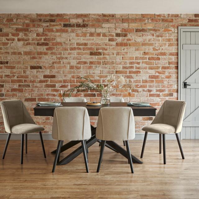 Amelia Black Dining Table Set - 6 Seater - Freya Sand Dining Chairs - Black Legs - image 1