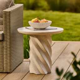 Bianca Concrete Round Garden Side Table - Paprika Mother of Pearl Terrazzo