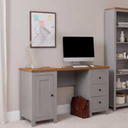 Bampton 3 Drawer Desk - Stone Grey - thumbnail 2