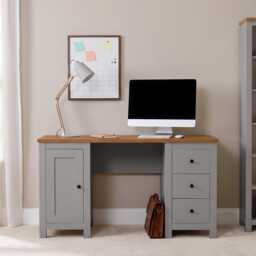 Bampton 3 Drawer Desk - Stone Grey - thumbnail 1