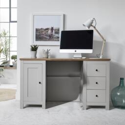 Bampton 3 Drawer Desk - Stone Grey