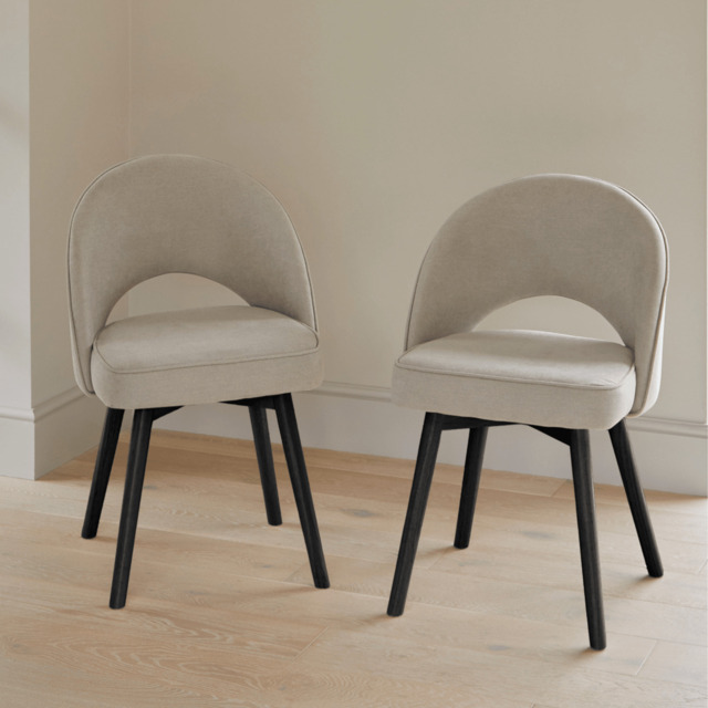Marilyn Soft Beige Dining Chairs - Set of 2 - Black Oak Legs - image 1