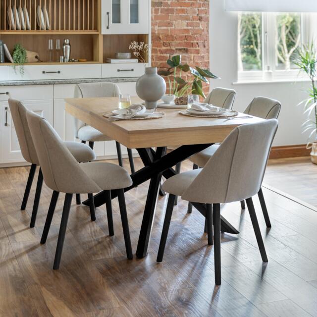 Amelia Whitewash Dining Table Set - 6 Seater - Freya Sand Dining Chairs - Black Legs - image 1
