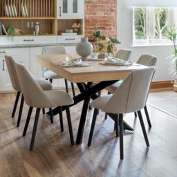 Amelia Whitewash Dining Table Set - 6 Seater - Freya Sand Dining Chairs - Black Legs - thumbnail 1