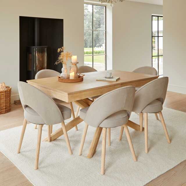 Amelia Whitewash Dining Table Set - 6 Seater - Marilyn Soft Beige Dining Chairs - Whitewash Legs - image 1