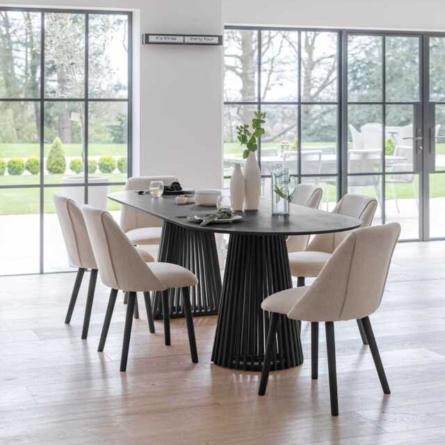 Willow Black Dining Table Set - 6 Seater - Freya Sand Dining Chairs - Black Legs - image 1