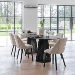 Willow Black Dining Table Set - 6 Seater - Freya Sand Dining Chairs - Black Legs - thumbnail 1