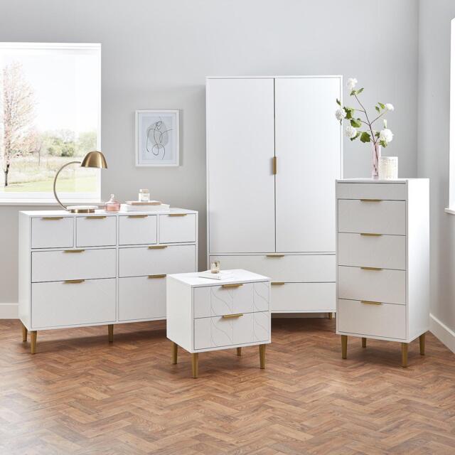 Gloria Wardrobe & Drawers Set - 4 Over 4 Chest of Drawers - White - image 1