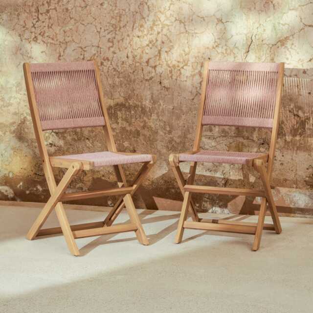 Cove White Acacia Garden Chair - Set of 2 - Mottled Pink Rope - image 1