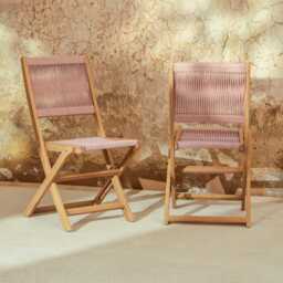 Cove White Acacia Garden Chair - Set of 2 - Mottled Pink Rope - thumbnail 2