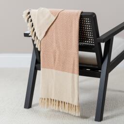 Crofton Cotton Herringbone Throw - Blush Pink