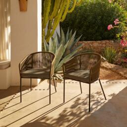 Hali Khaki Green Rope Chair with Cushion - Set of 2 - thumbnail 1
