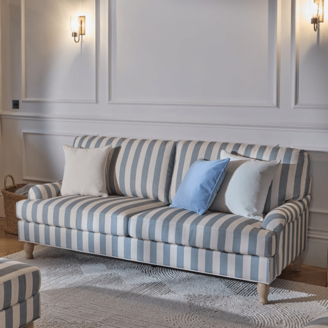 Brea 3 Seater Sofa - Blue Stripe with Whitewash Legs - image 1