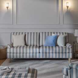 Brea 3 Seater Sofa - Blue Stripe with Whitewash Legs - thumbnail 2