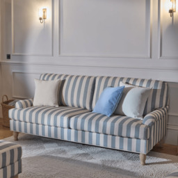 Brea 3 Seater Sofa - Blue Stripe with Whitewash Legs - thumbnail 1