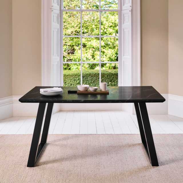 Atlas Black Marble Dining Table - Black Metal Legs - image 1