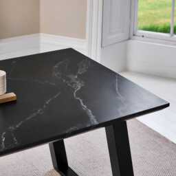 Atlas Black Marble Dining Table - Black Metal Legs - thumbnail 4