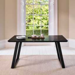 Atlas Black Marble Dining Table - Black Metal Legs