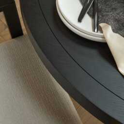Charlotte Black Oak Round Dining Table Set - 4 Seater - Ella Black Oak Carver Chairs - Fawn Linen - thumbnail 5