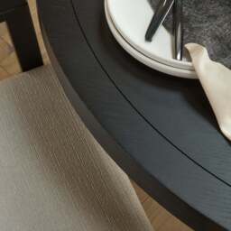 Charlotte Black Oak Round Dining Table Set - 4 Seater - Ella Black Oak Carver Chairs - Fawn Linen - thumbnail 5
