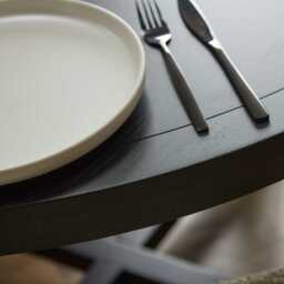 Charlotte Black Oak Round Dining Table Set - 4 Seater - Ella Black Oak Carver Chairs - Fawn Linen - thumbnail 6