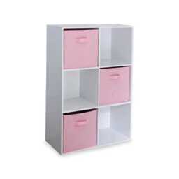 Cara 6 Cube Chalk White Bookcase Wooden Display Unit Shelving Storage Bookshelf Shelves - Pink Basket