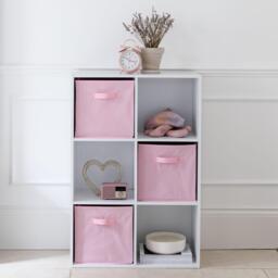 Cara 6 Cube Chalk White Bookcase Wooden Display Unit Shelving Storage Bookshelf Shelves - Pink Basket - thumbnail 2