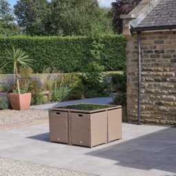 Cube 8 Seater Rattan Outdoor Dining Set with Grey LED Premium Parasol - Natural Brown Weave - thumbnail 4