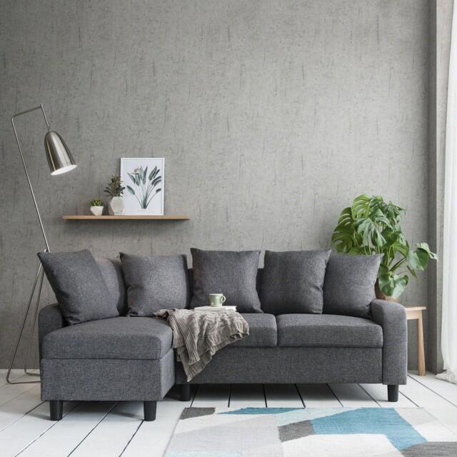 Tracy Corner Sofa - Grey Linen with Black Legs - image 1