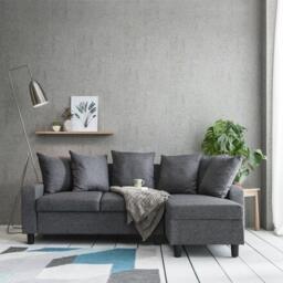 Tracy Corner Sofa - Grey Linen with Black Legs - thumbnail 4