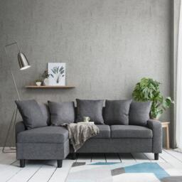 Tracy Corner Sofa - Grey Linen with Black Legs - thumbnail 1